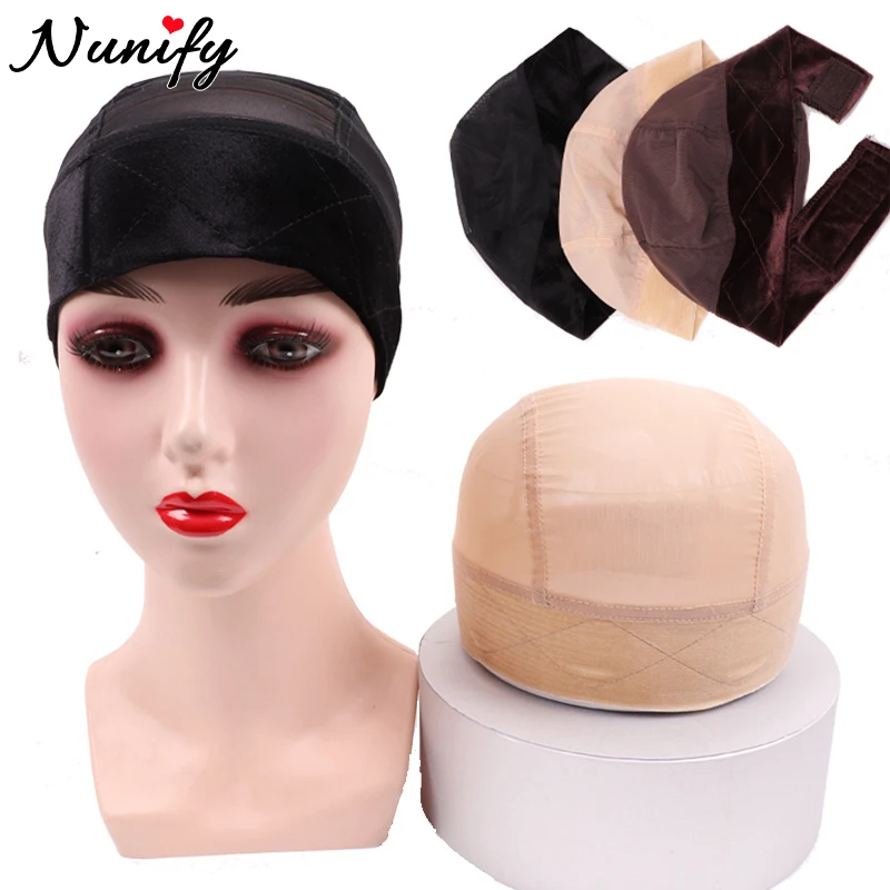 1Pcs Wig Grip Headband Cap For Making Wigs Beige Wig Grip Cap With Velvet Headband For Frontals Wig Cap With Grip Adjustable