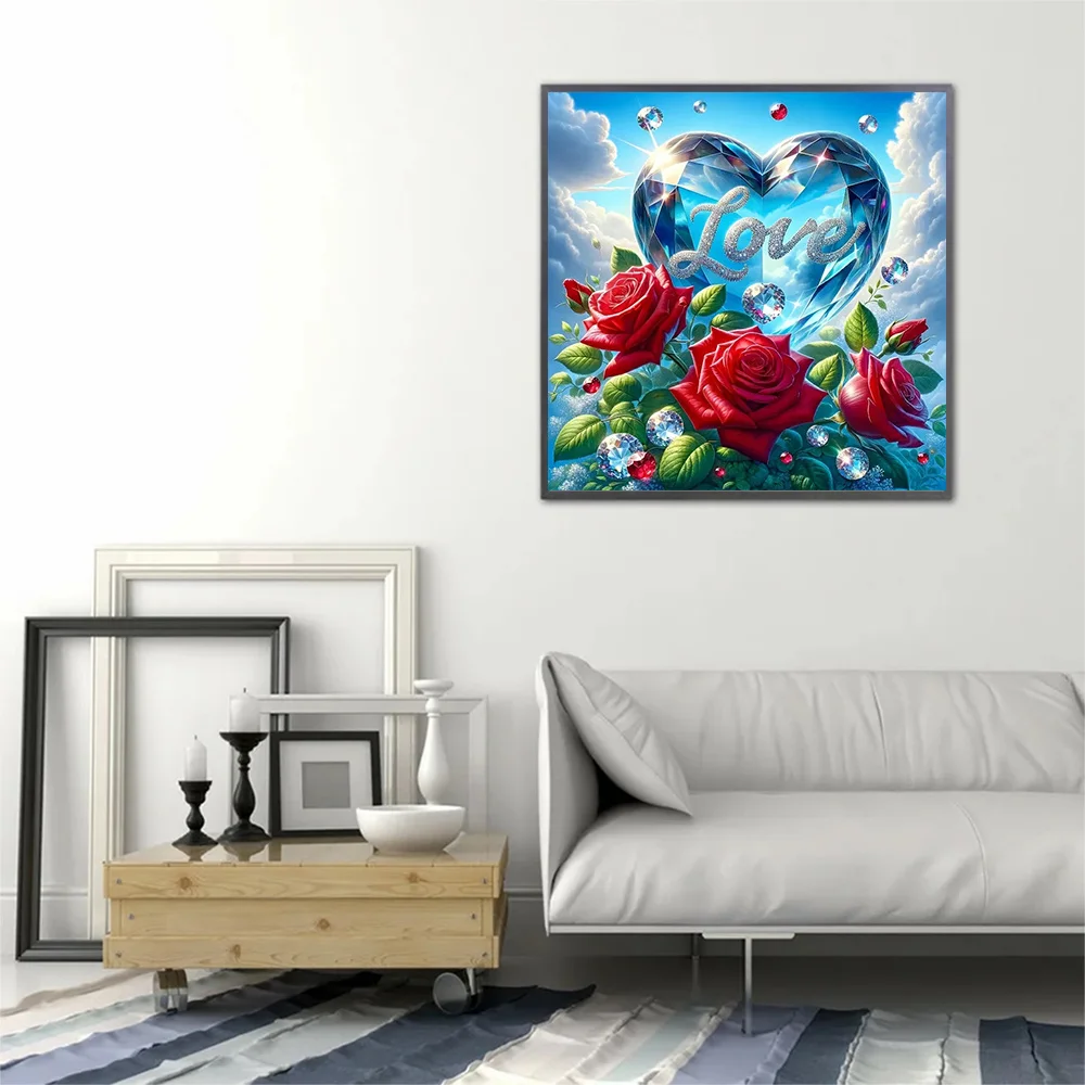 Huacan 5d Diamond Painting Heart Rose Full Diamond Embriodery Flower Art Wall Decoration For Home Valentine\'s Day Gift