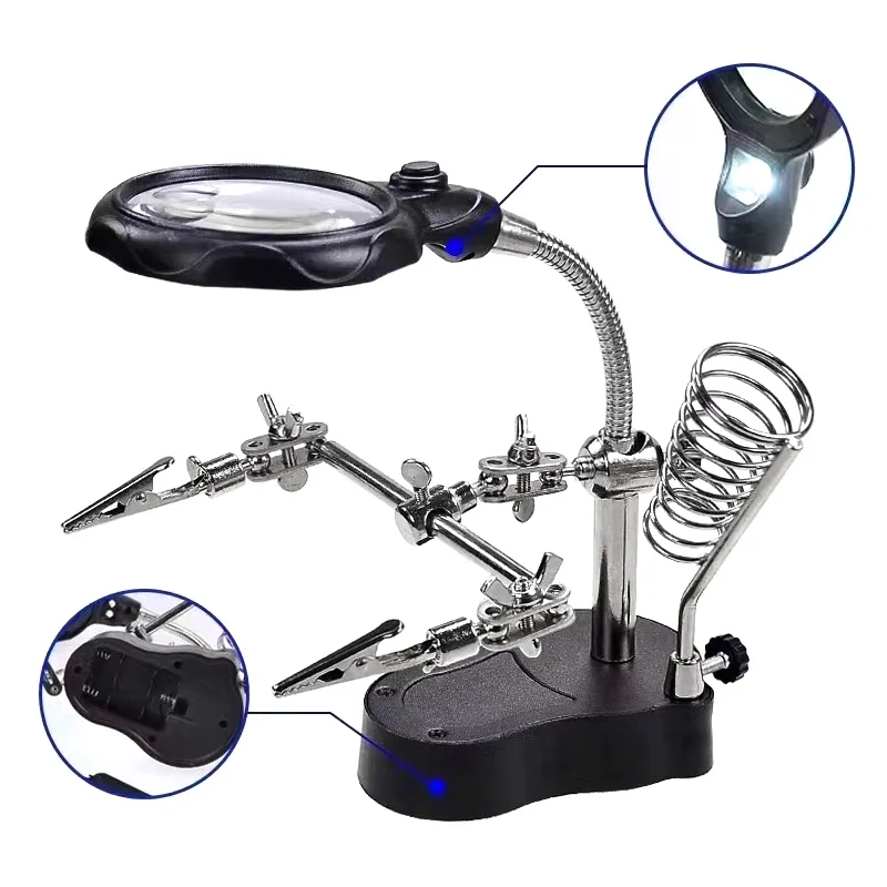 Helping Hand  LED Light Magnifying Lens Soldering Station Third Hand Solder Auxiliary Clamp LED Light Helping Hand