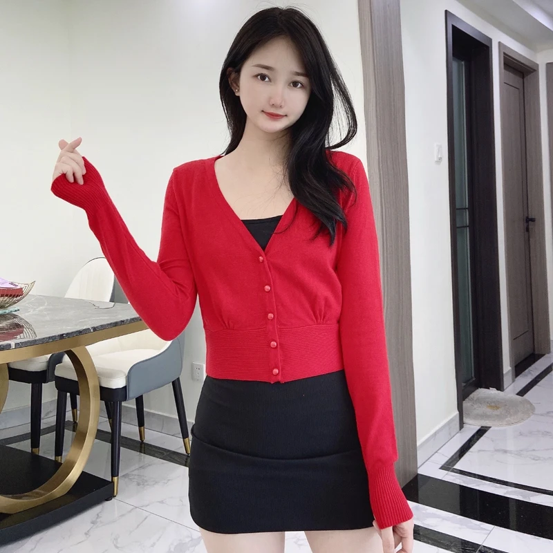 Crochet Top Korean Fashion Style Jersey Cropped Clothing Tricot Cardigan Female Black Knitted Ladies Sweaters Outerwear Blouses