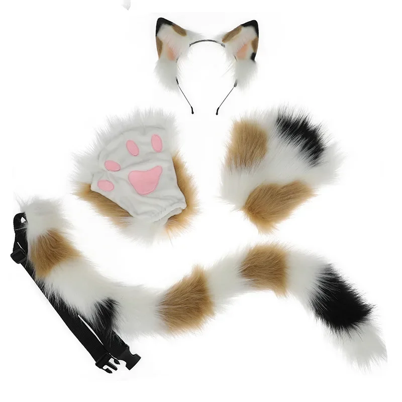Pele do falso Headband para festa de Halloween, Animal Cosplay Costumes, cauda peludo, Orelhas Acessórios, Gato, Raposa, Lobo