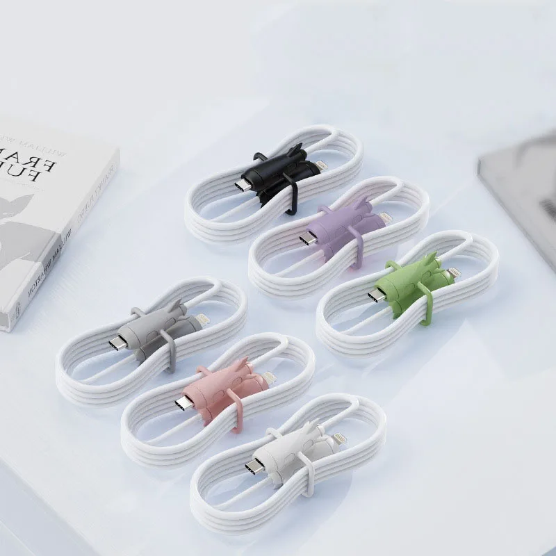 Mobile Data Cable Protective Case 2-in-1 Bundled Storage with Silicone Charging Cable Head Cover