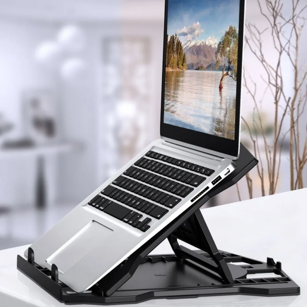 Black White Laptop Cooling Bracket Adjustable Multi-Angle Swivel Notebook Computer Holder Non-Slip Base Folding Bracket