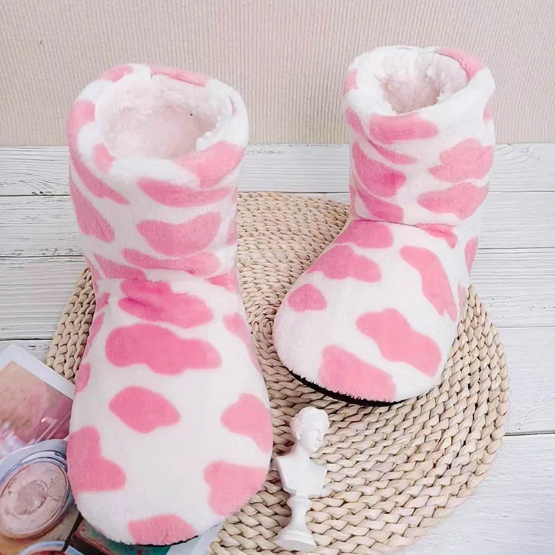 Glglgege 2022 Nieuwe Winter Thuis Slippers Vrouwen Indoor Schoenen Vloer Pluche Pantoffels Warm Katoen Polka Dot Platte Schoenen