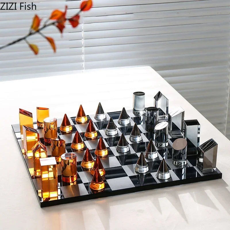 Minimalism Crystal Chess Ornaments Desk Decoration Modern Crafts Creative Geometric Artwork Chess Crafts Room Aesthetic Decor