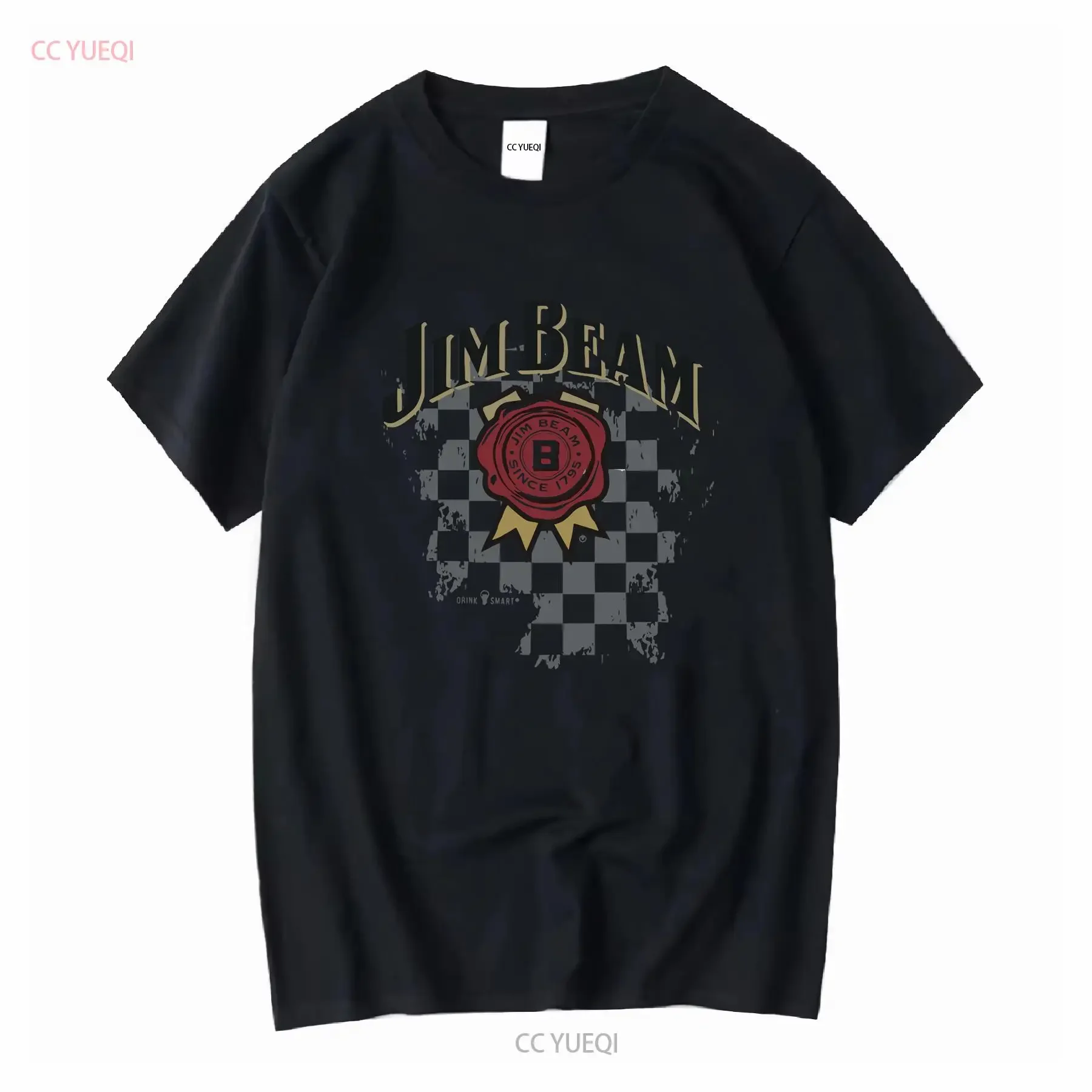 Vintage Jim Beam Bourbon whisky camiseta hombres blanco medio licor cerveza Bar vintage lavado ligeramente streetwear elegante