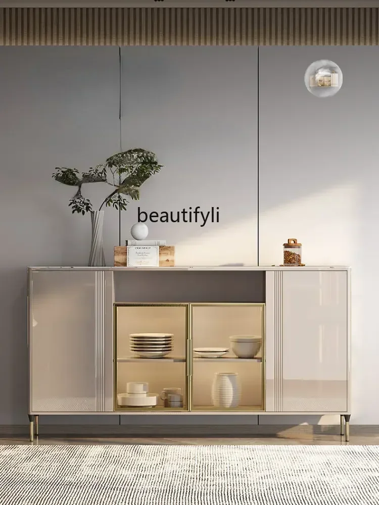 60.Stone Plate Light Luxury Ultra-Thin Meal Side Cabinet Modern Simple Narrow Floor Storage Cabinet Side Cabinet Integrated