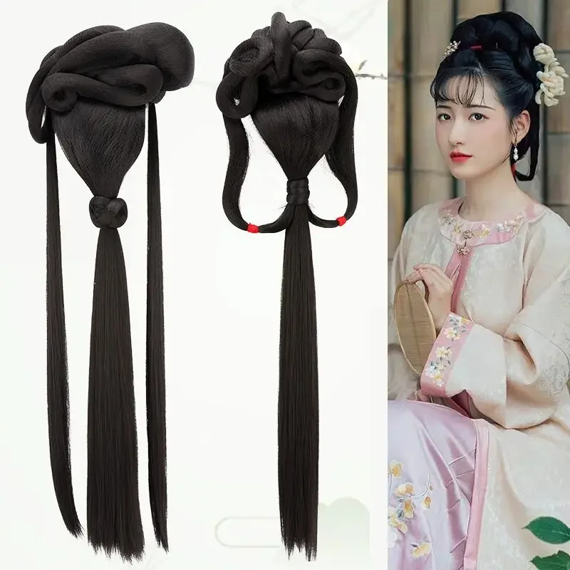 

Ming Style Hair Bunch Han Wig Bag Hole Head Wear Tang Hair Back Head Bun Style Performance Wig Hanfu Girls Cosplay Реквизит Волосы