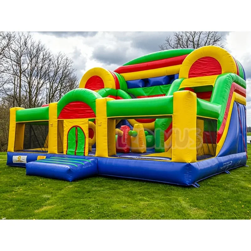 Commercial Colorful Inflatable Bounce House Combo Obstacle Course With Slide Kids Inflatable Bouncy Castle for Party Rental