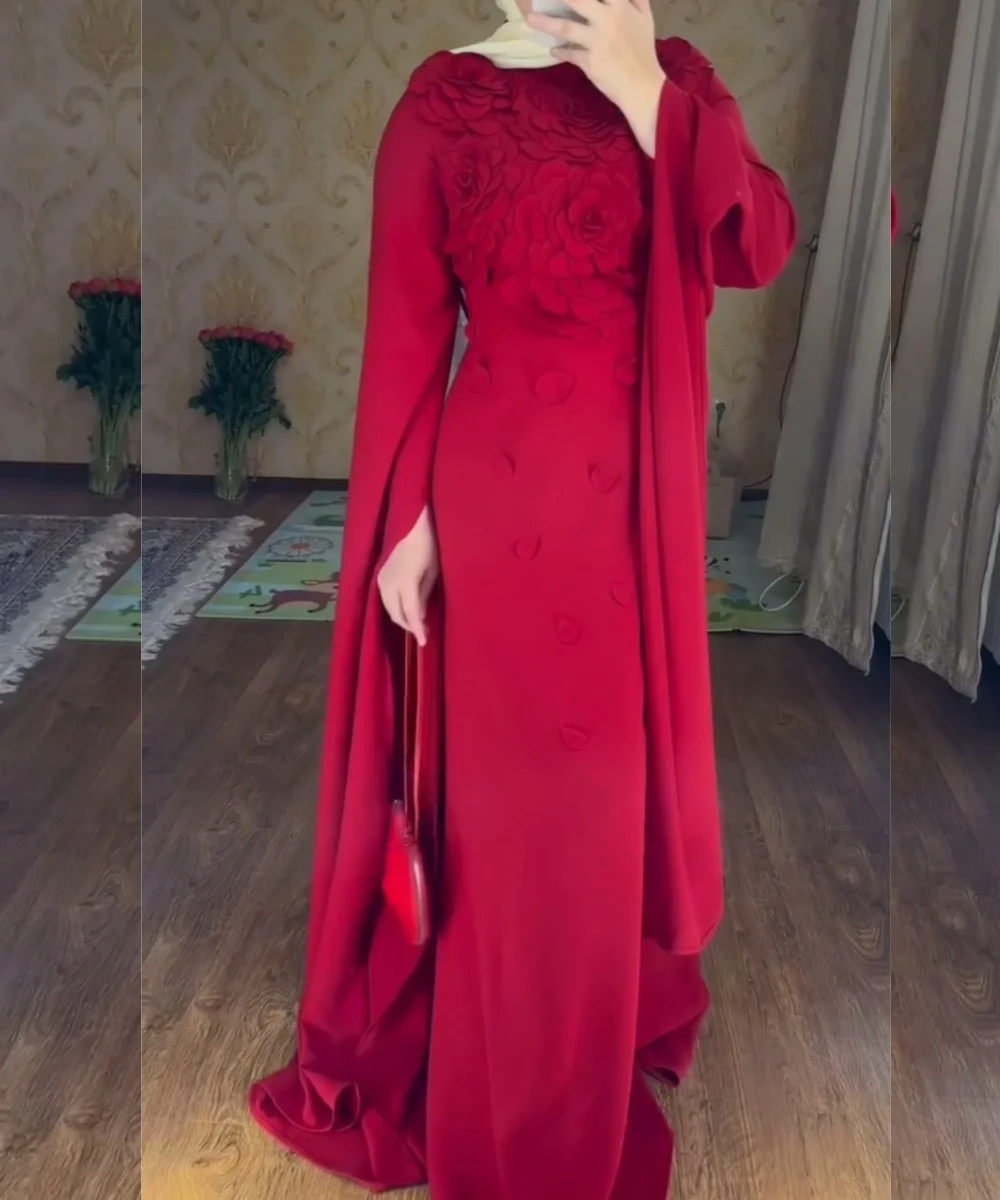 

Customized High Quality Jersey Pleat Flower Straight Scoop Neck Long Bespoke Occasion Prom Dresses Formal