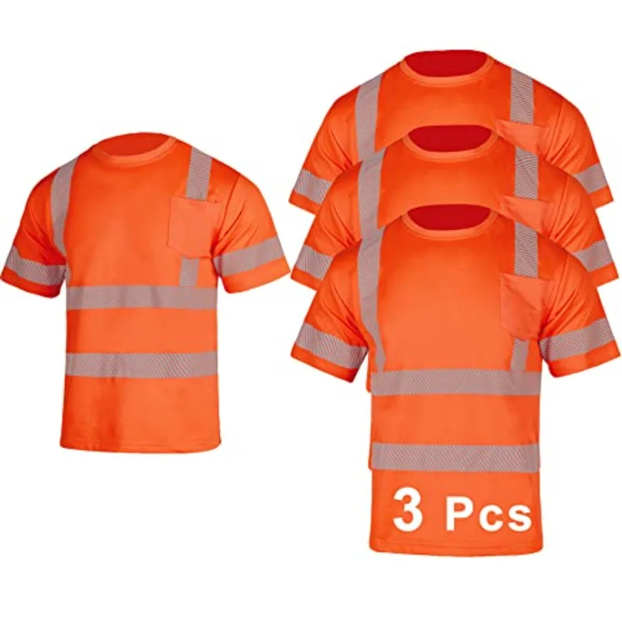 

3 Pcs Hi Vis Safety T Shirt for Men Reflective High Visibility Short Sleeves Work Shirt