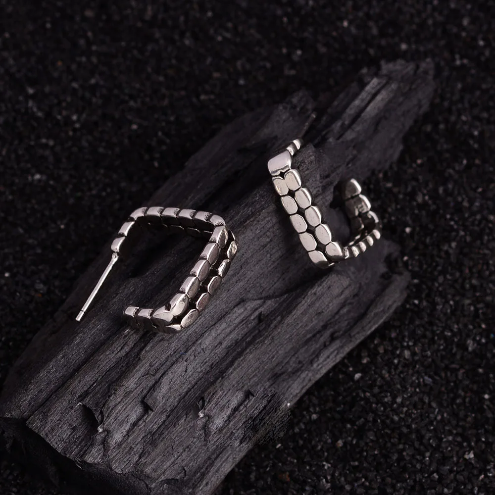 

BF CLUB 925 Sterling Silver Earrings For Women Trendy Square Retro Earring Fine Jewelry Prevent Allergy Party Accessories Gift