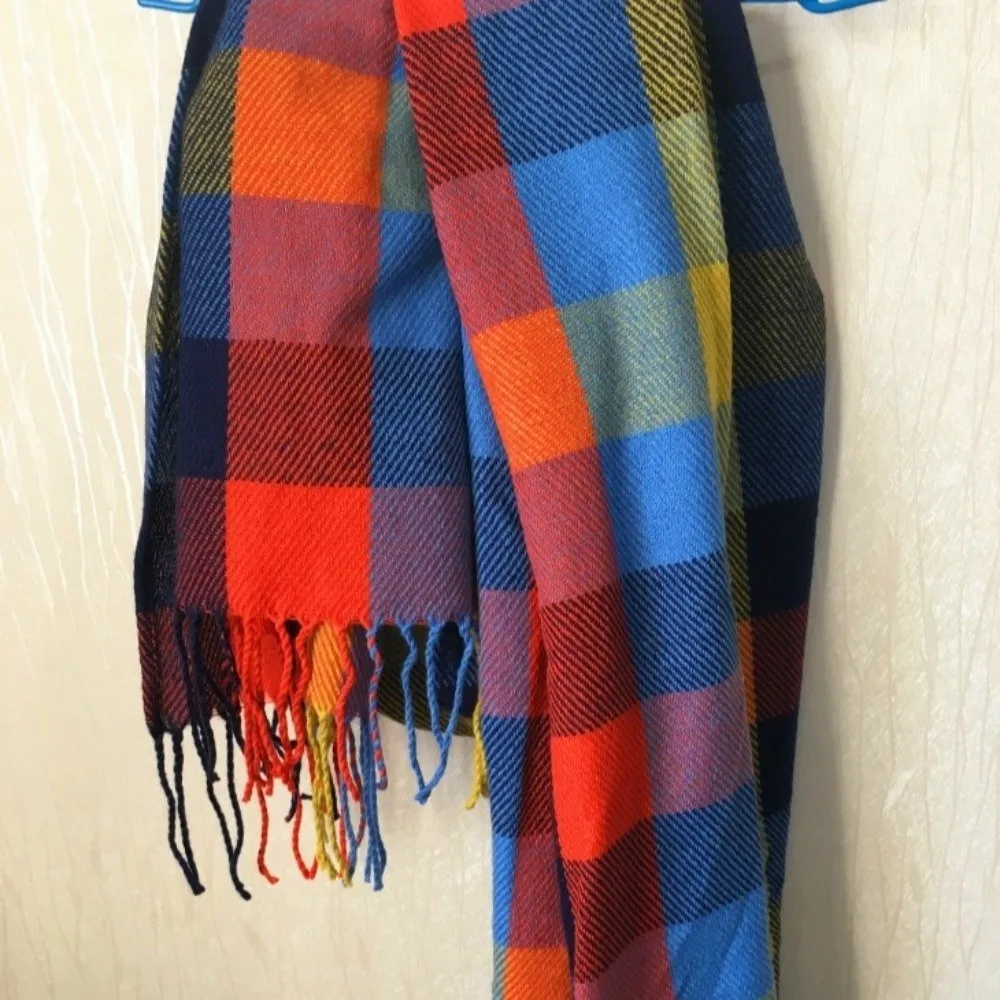 

Simple Windproof Plaid Scarf Thick Keep Warm Imitation Cashmere Shawl Long Tassel Shawl Wrap Girl