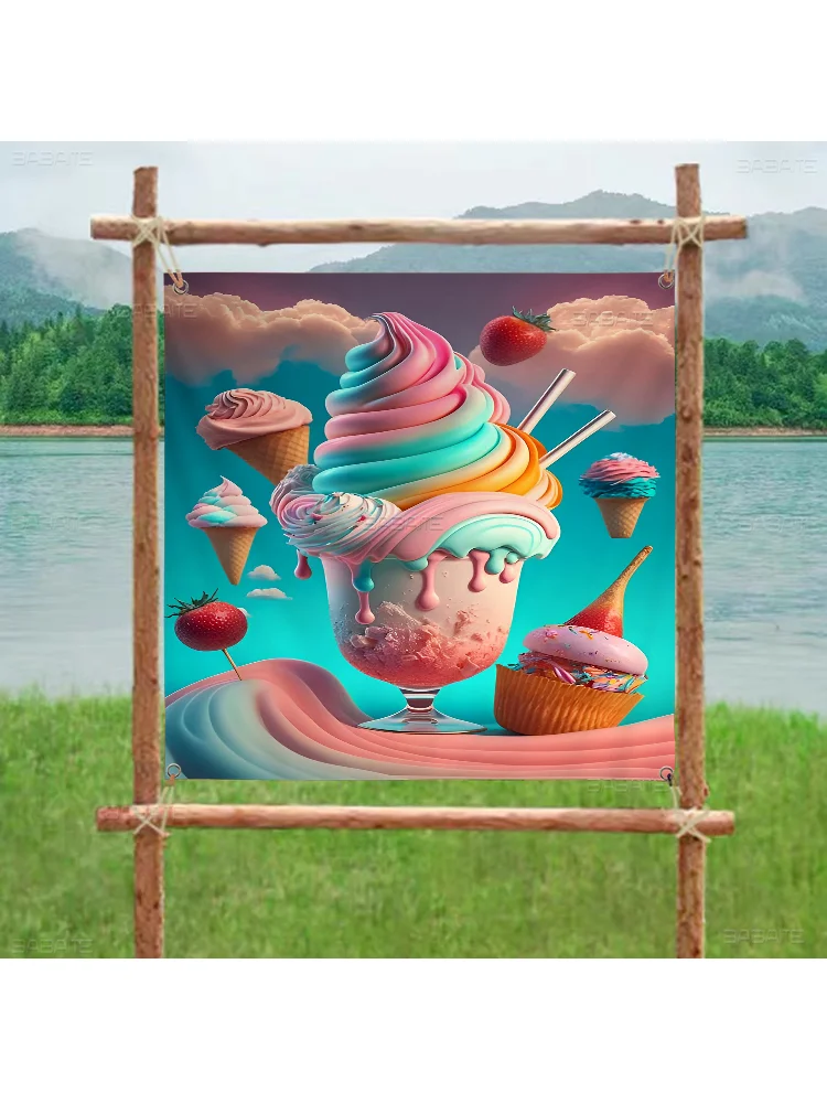 Ice Cream Desserts Cake Food Retro Flags Multiple Choice Living Studio Booth Interior Decoration Banner