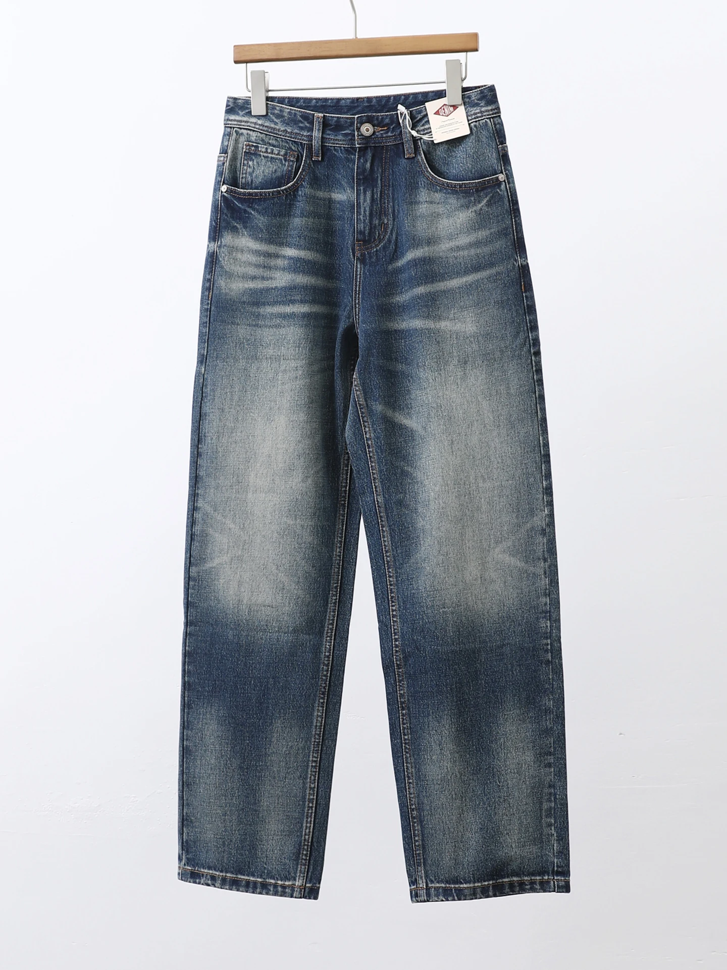 

Мужские повседневные джинсы из хлопка, весна-осень, новые, в американском ретро-стиле, прямые брюки, простые в сочетании, из чистого хлопка