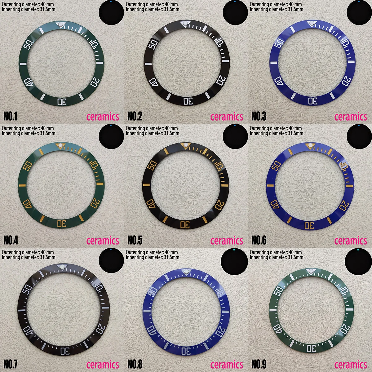 40 мм, керамическое кольцо для часов, внешнее кольцо для фотографий, аксессуары для часов, внешний диаметр 40 мм, внутренний диаметр 31,6 мм