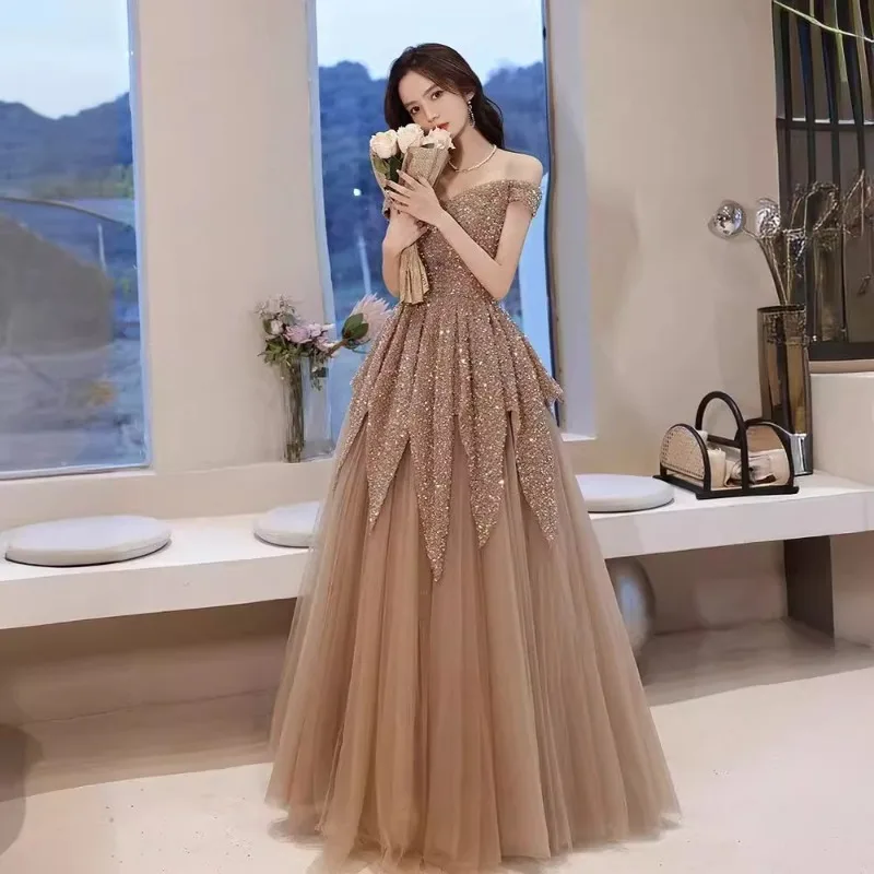 Fashionable One Shoulder Evening Dress New High End and Atmospheric Banquet Style Dress Host and Socialite Elegant Long Dress