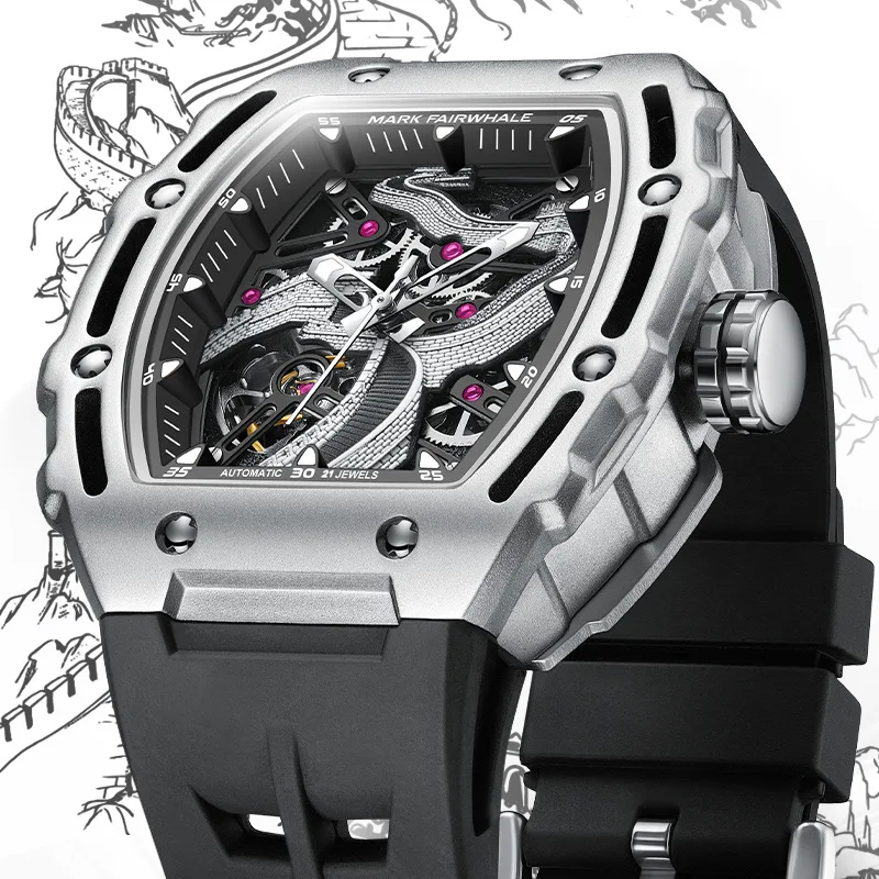 

men watch skeletonized engraved floating luminous three-dimensional Great Wall automatic mechanical watch