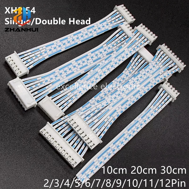 10Pcs XH2.54 Connector Cable 24AWG UL2468 Blue White Terminal Wire 2-12 Pin Pitch 2.54mm Plug Line (10/20/30cm)