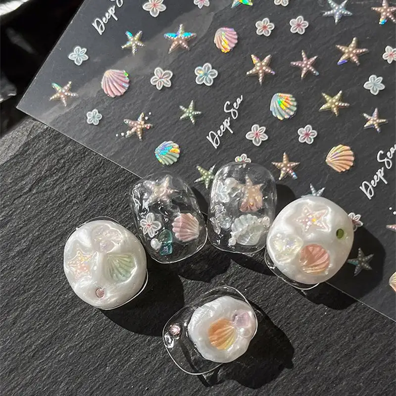 3D Colorful Shell Nail Sticker Starfish Ocean Elements Nail Decoration Summer Beach Ocean Nail Art Stickers Manicure Decals DIY