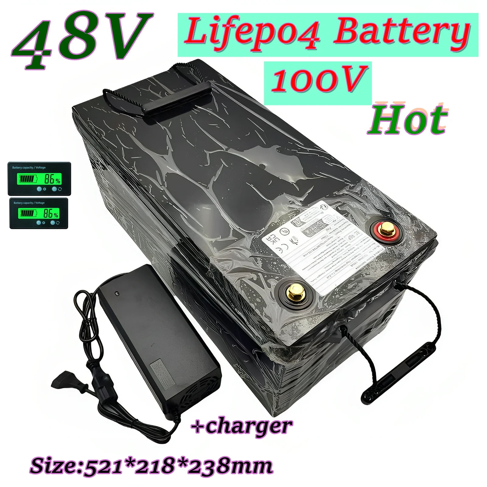 

Водонепроницаемый литиевый аккумулятор 48 В 100 Ач lifepo4 с BMS для трехколесного велосипеда, инвертор для гольф-кара, скутер для хранения солнечной энергии + зарядное устройство 10 А