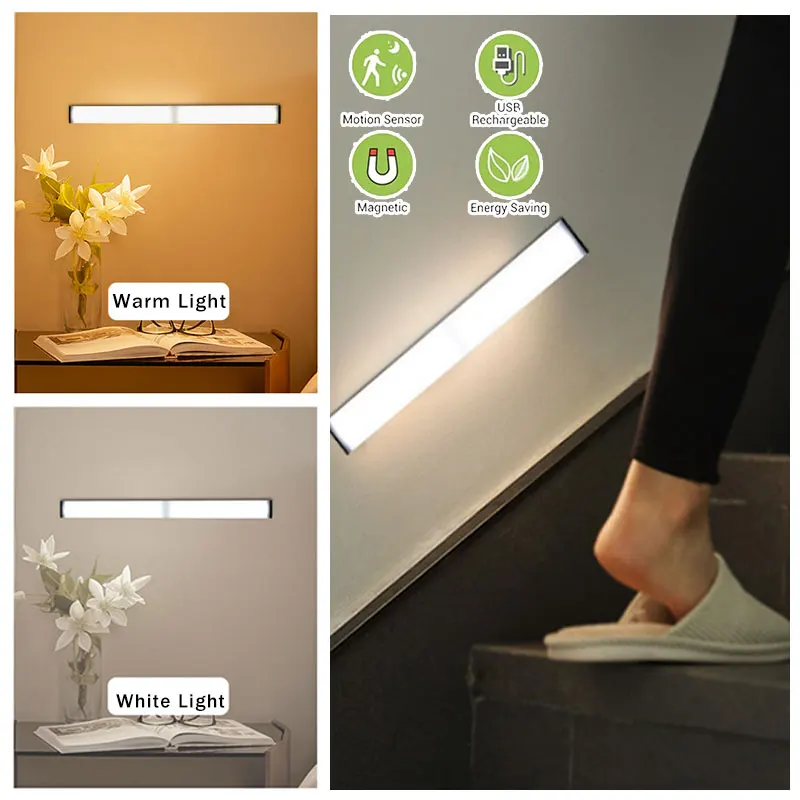 

Rechargeable Smart Motion Sensor Wireless LED Night Lights Bedroom Decoration Closet Aisle Light Two-color Interior Lighting