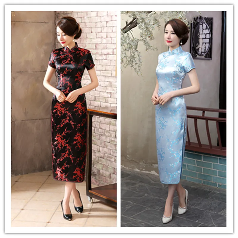 

Elegant High Slit Cheongsam outfit Retro Long Brocade Chinese Qipao Dress for Performance Show Wedding Evening Dress CH-006