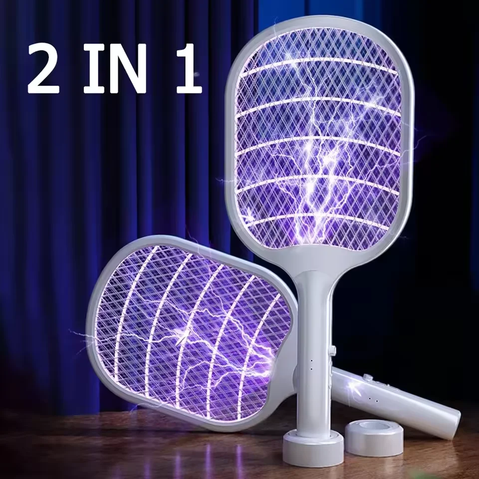 3000V Rechargeable Electric Mosquito Racket Handheld Bug Zapper Fly Swatter 2 in 1 Fly Killer Mosquito Trap Lamp for Home Office