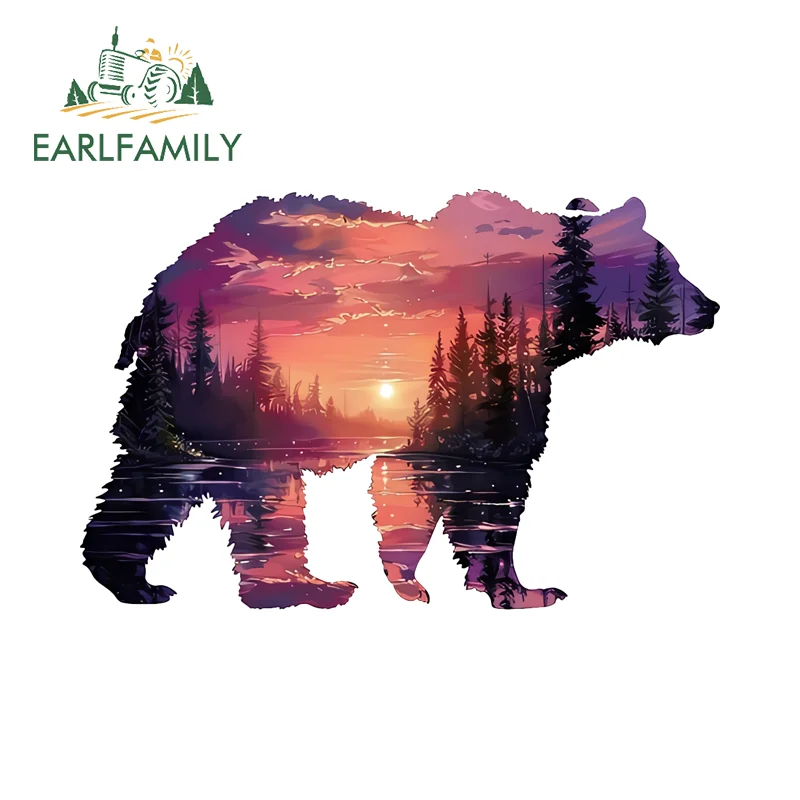 EARLFAMILY Bear And Forest Scenery Cool Decals High Quality Beautiful Racing Decals Creative Car Accessories Custom Printing