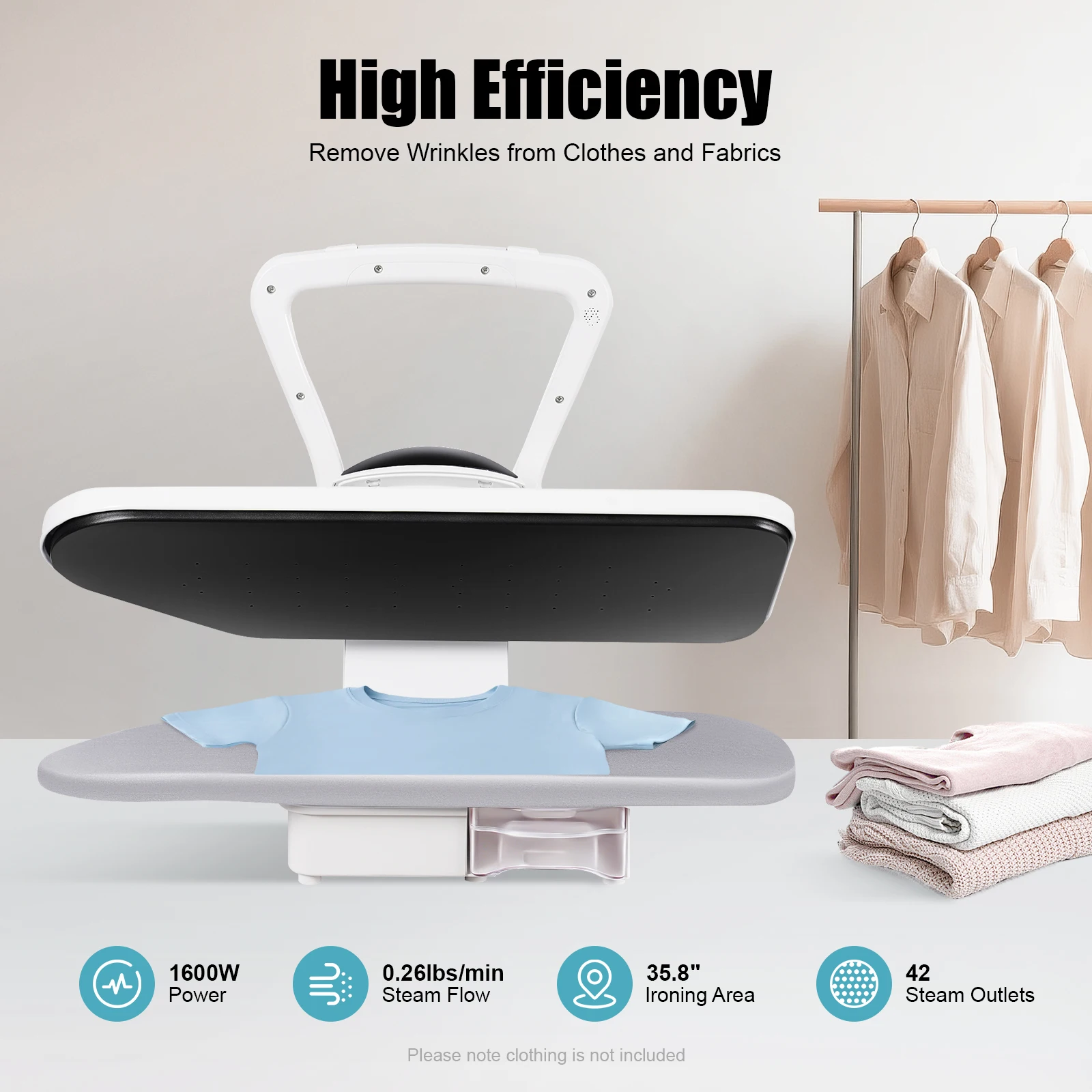1600W Intelligent Steam Press Iron Machine, 26in Large Ironing Area Electric Clothes Iron Press, 5 Fabric Modes Fabric Ironing Press With Touch Screen AI Voice And 1L Water Tank, Overheat Protection For Clothing Shop, Home Use