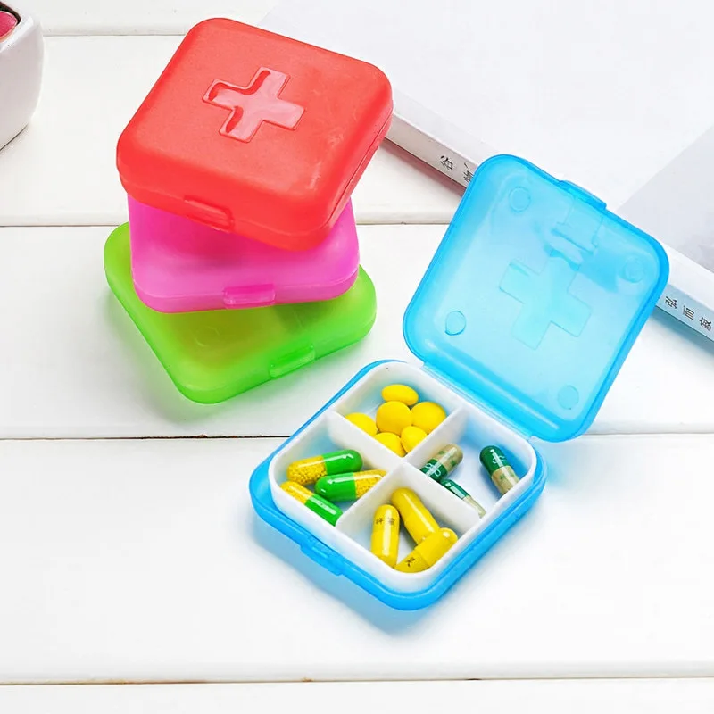 4Grids Cross Print Pillbox Mini Travel Portable Pill Cases 7-day Carry-on Pill Holder Drug Tablet Medicine Storage Organizer Box