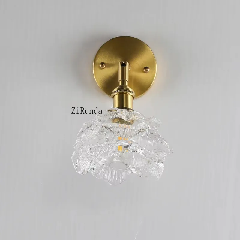 مصباح جداري زجاجي عتيق على شكل زهرة وردية مصباح جداري بجانب السرير ذهبي عتيق لغرفة نوم الفتيات وغرفة معيشة الأطفال #5