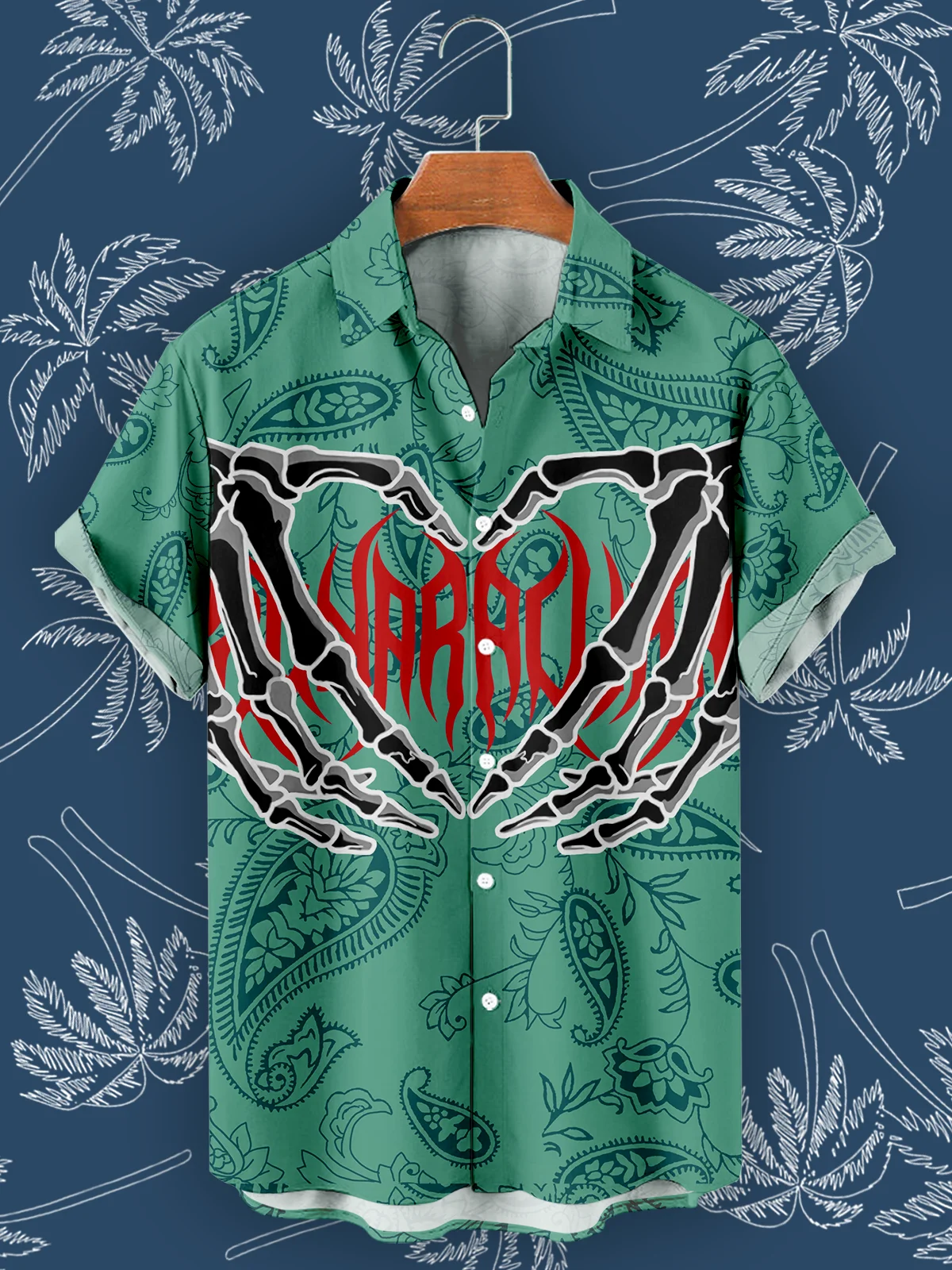 Skull Hand Print Hawaiian Beach Shirt Summer Casual 2024 Street Style Short Sleeve Oversized Shirt Men Casual Ropa Hombre