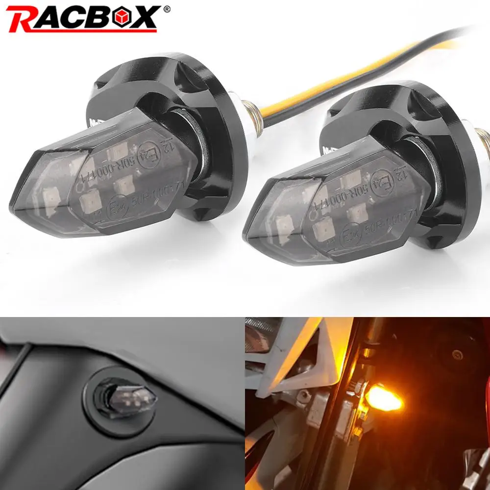 12V Universal Mini Motorcycle LED Turn Signal Indicator Light Amber Blinker Lamp with CNC Gasket for Yamaha Honda Suzuki Buell