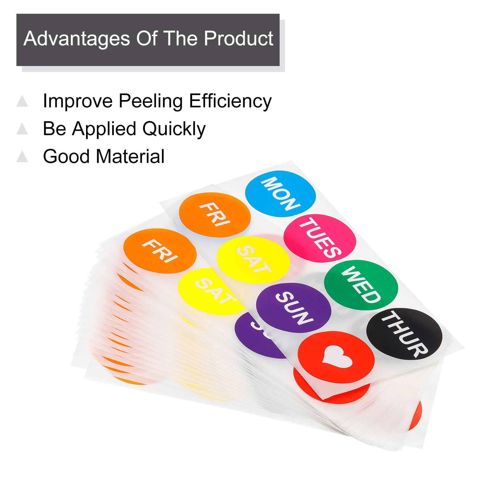 30 Sheets 50mm Color Sticker Round Labels 7 Days of the Week with a Heart Labels Color Coding Sticker for Food Rotation Labels