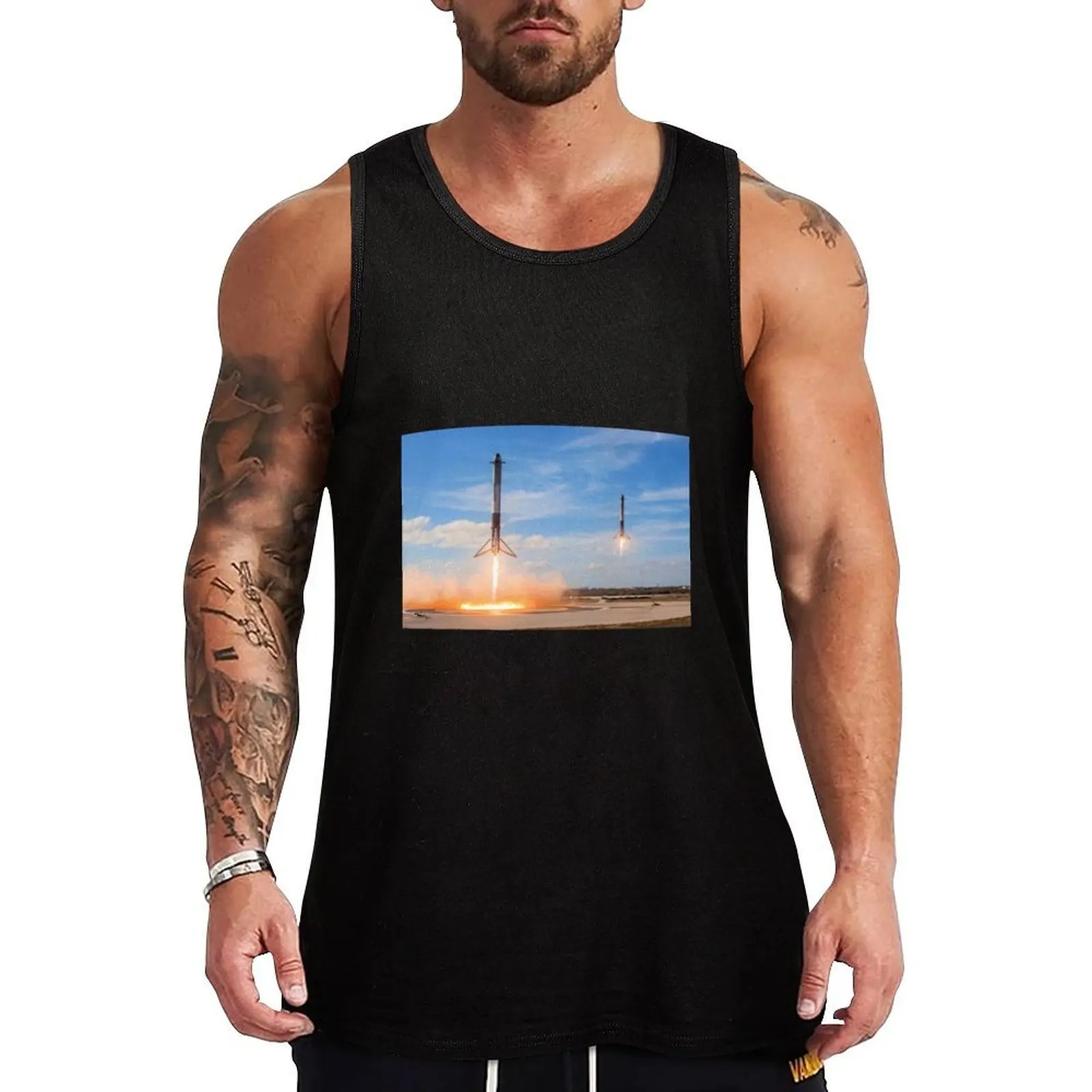 Camiseta sin mangas con diseño de cohetes gemelos de SpaceX, camiseta sin mangas de ajuste clásico, ropa de uso diario