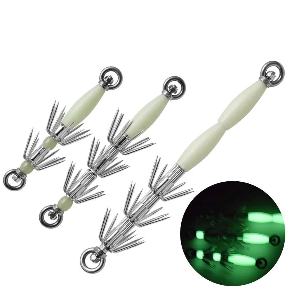 

Squid Fishing Accessories Kit - Large Bait, Giant Hook, Glow Umbrella Hook & Multi-Size 3-Layer Hooks