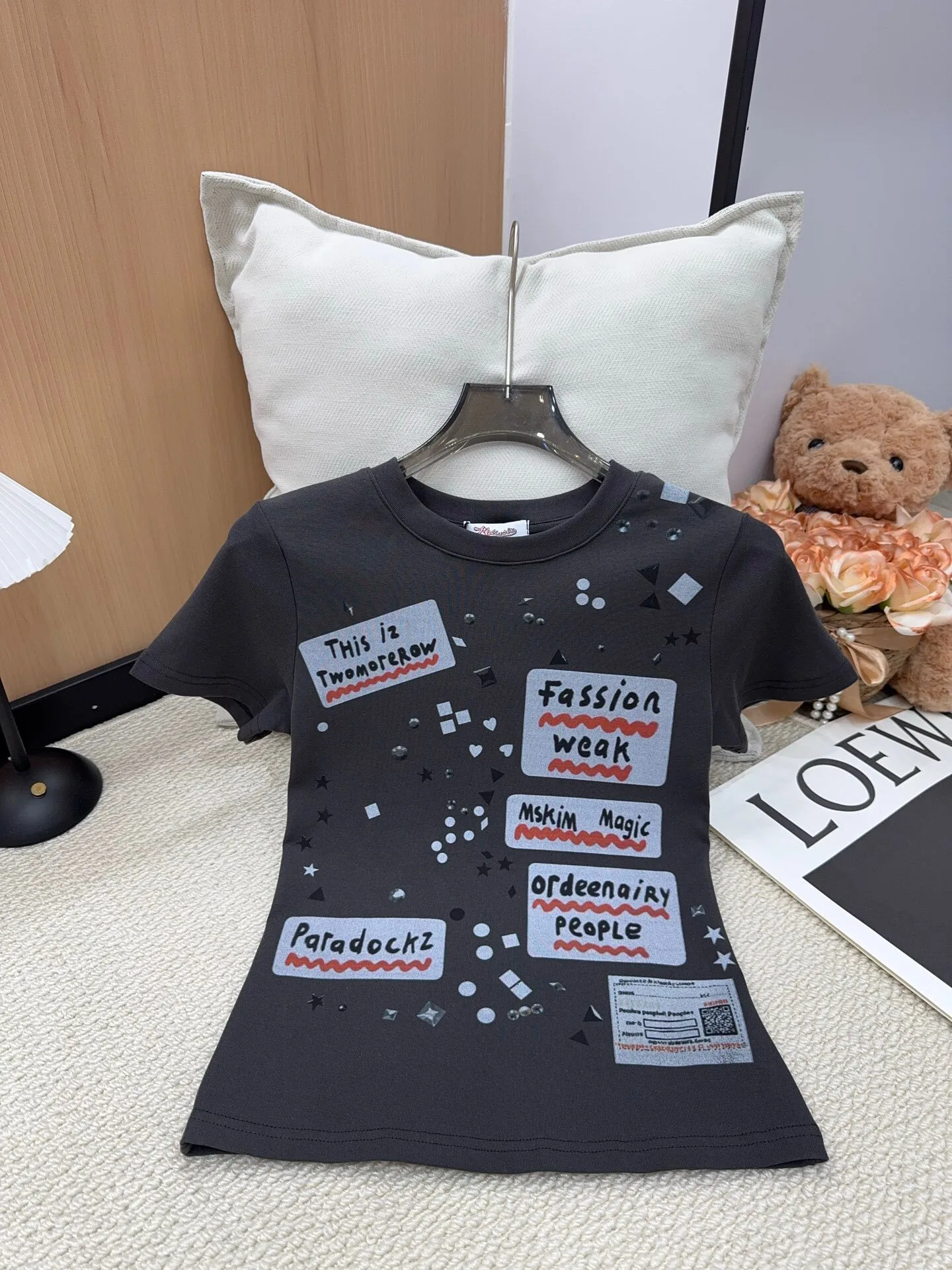 

New American Vintage Letter Print Round Neck Short-sleeved T-shirt Slim-fitting Versatile Top for Women