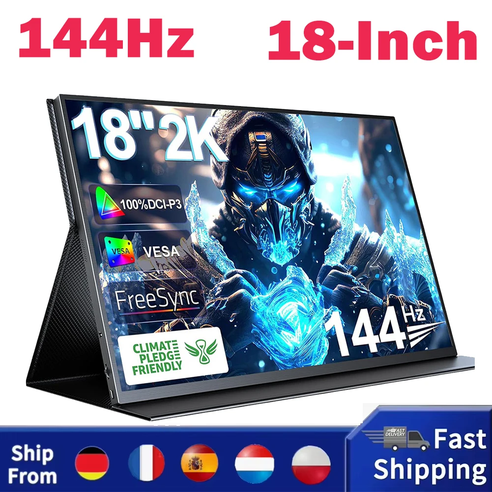 UPERFECT K118 18'' Portable Gaming Monitor 144Hz Refresh Rate 2560x1600 Screen 1000:1 Contrast Ratio FreeSync HDR 100% DCI-P3