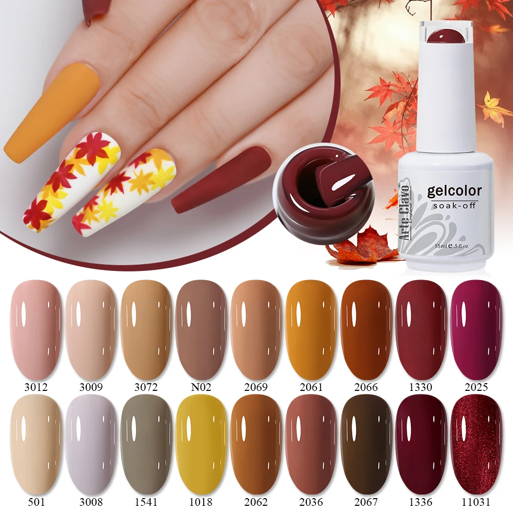 Arte Clavo 15 ml Gel-Nagellack, Brown Earth Coffee Color Series, semi-permanentes UV-Gel, Schokolade, Herbst-Winter-Nagelkunst-Gel