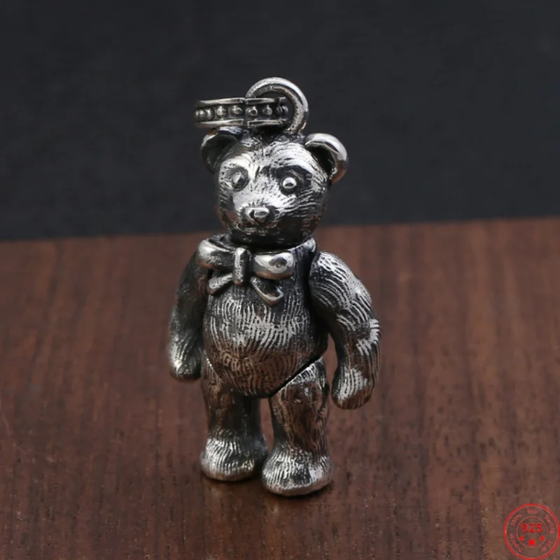 

Genuine S925 Sterling Silver Pendants for Women Men New Fashion Cartoon Cute Bear Limbs Moving Punk Jewelry Wholesale