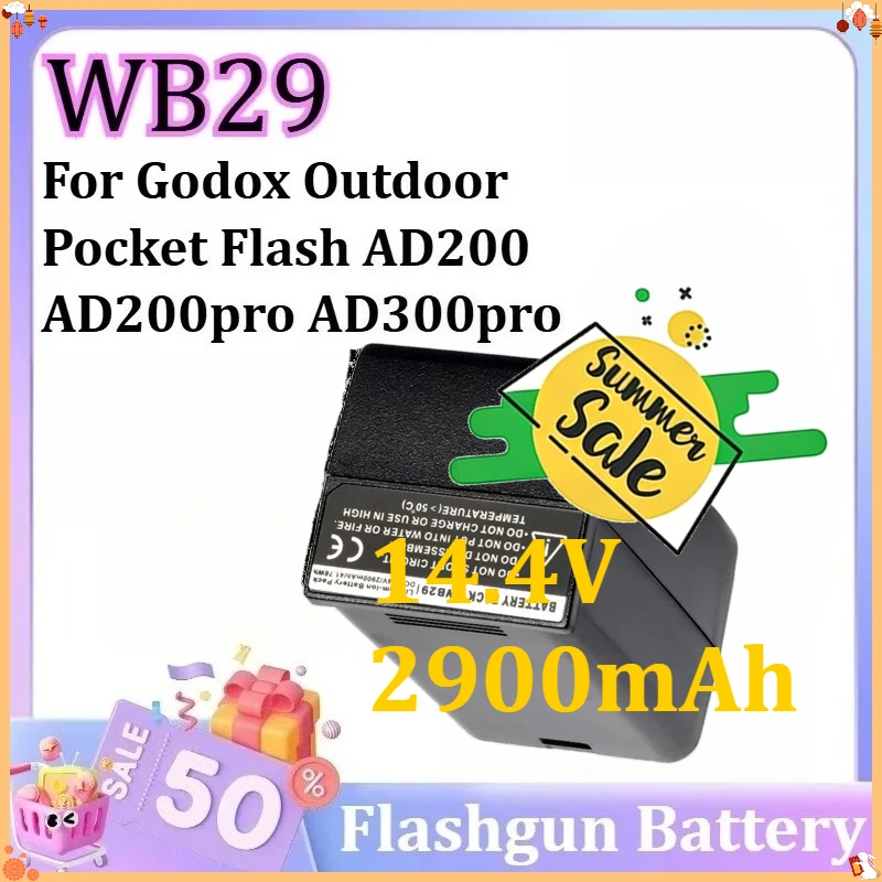 14.4V 2900mAh For Godox Outdoor Pocket Flash AD200 AD200pro AD300pro Speedlite Flashgun WB29 Li-ion Flash Battery