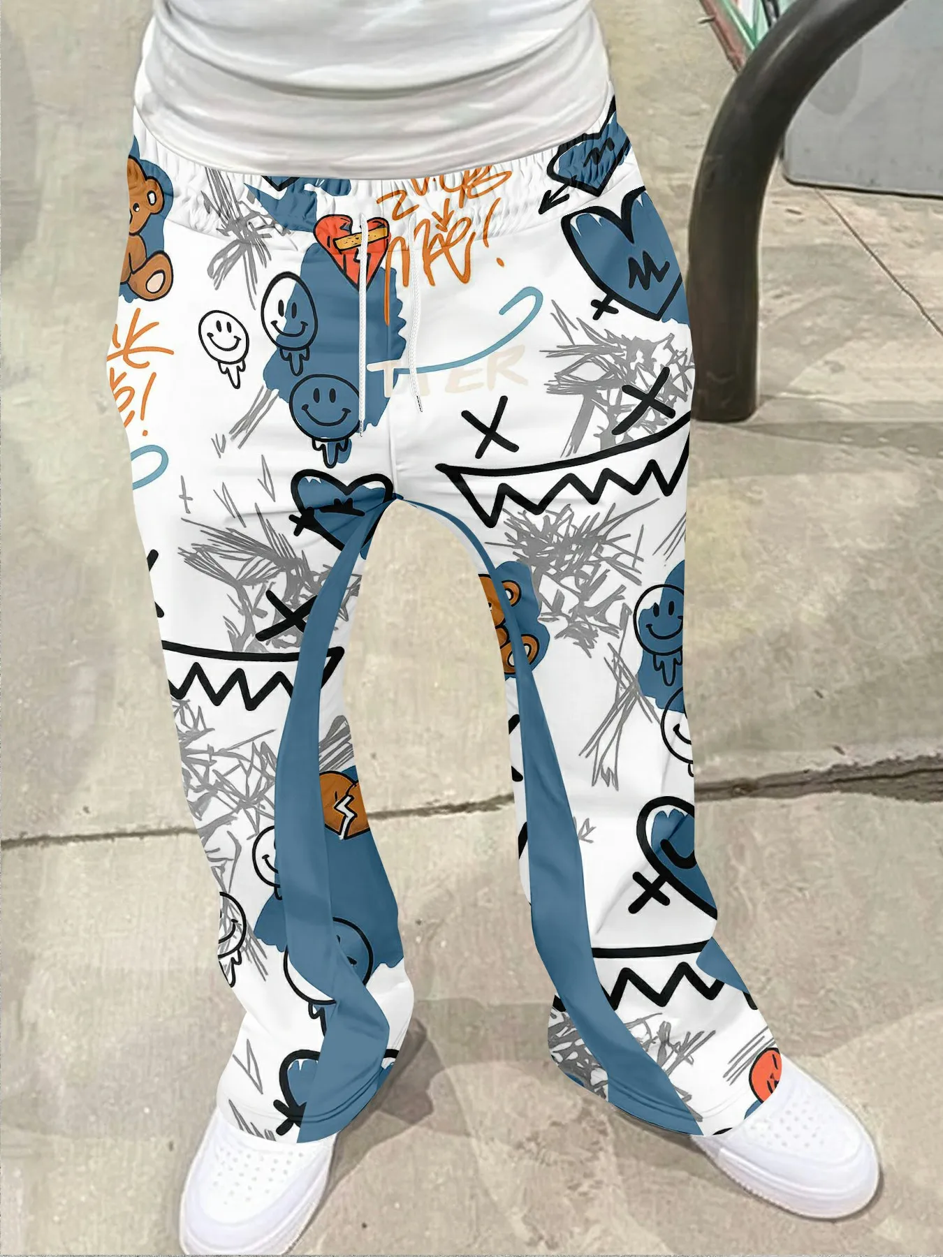 

Y2k Flared Pants Men Loose 3D Casual Sweatpants Mid Waist Sporty Female Clothes Streetwear Hip Hop Vintage Grimace Pattern Pants