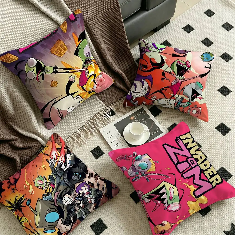 I-Invader Z-Zim Anime Decorative Room Aesthetics Pillow Case Home Decor Bedroom Sofa Bed Couch Pillow Cover 45x45