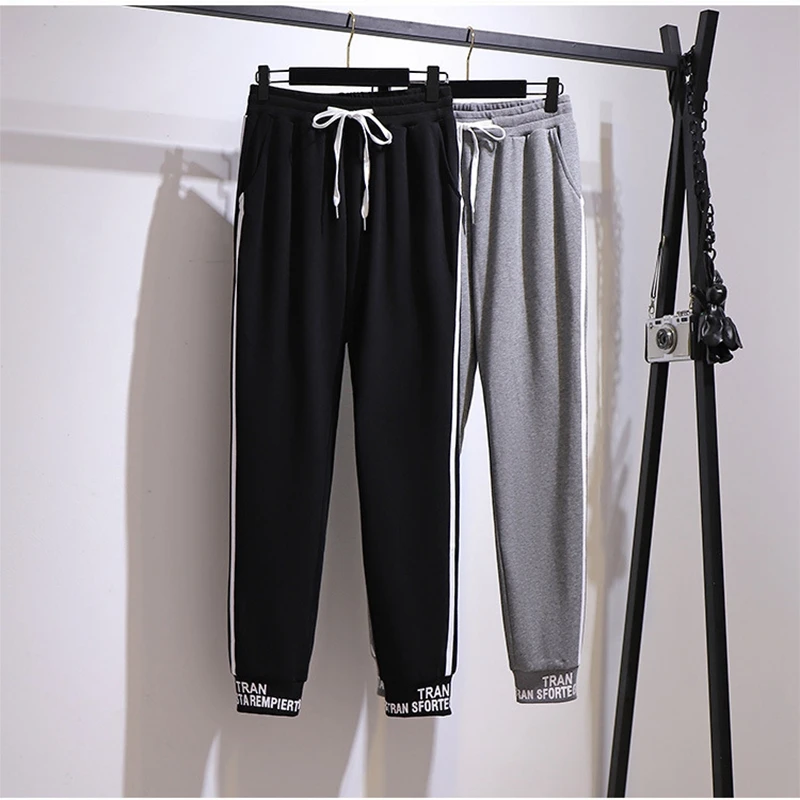 

Autumn new plus-size casual sweatpants fashion ladies cotton elastic waist pocket slim sports leg pants
