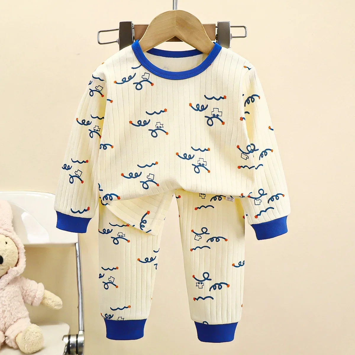 Kinder Jungen Mädchen reine Baumwolle warme Pyjamas niedlichen Cartoon Langarm T-Shirt Hosen Kleinkind Baby Herbst Unterwäsche Kleidung Sets