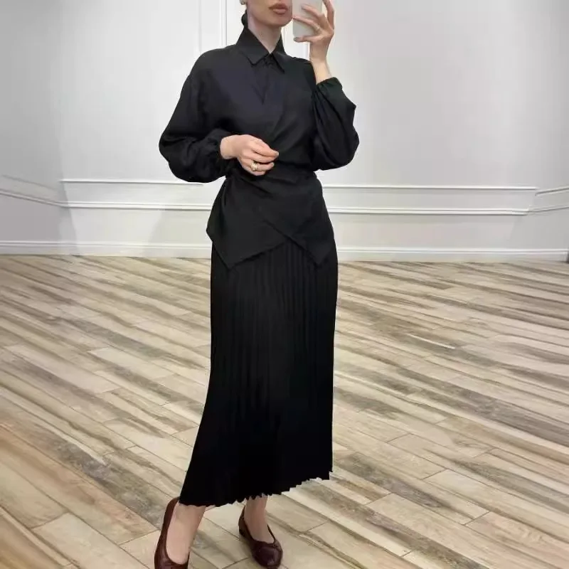 2024 New Women\'s Muslim Style, Elegant Fashion, Press-Pleated Skirt, Strappy Top, Spring Suit Skirt Chandal Mujer Musulmana