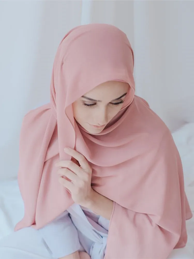 Muslim Bubble Chiffon Hijab Scarf Women Solid Color Soft Long Shawls and Wraps Georgette Islamic Head Scarves Ladies Hijabs