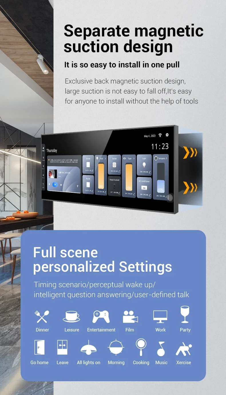 12.3 Inch Touch Control Panel Audio Light-dimmer Music Play Android11 Smart Home Central Control Panel Smart Home With Gateway