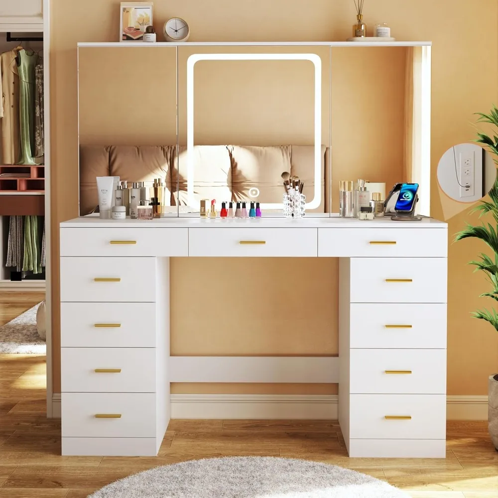 Vanity Desk with Mirror and Lights, 47.2